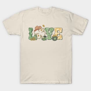 LOVE Saint Patricks Day Green Shamrock Irish Lucky Clovers Western Cowboy T-Shirt